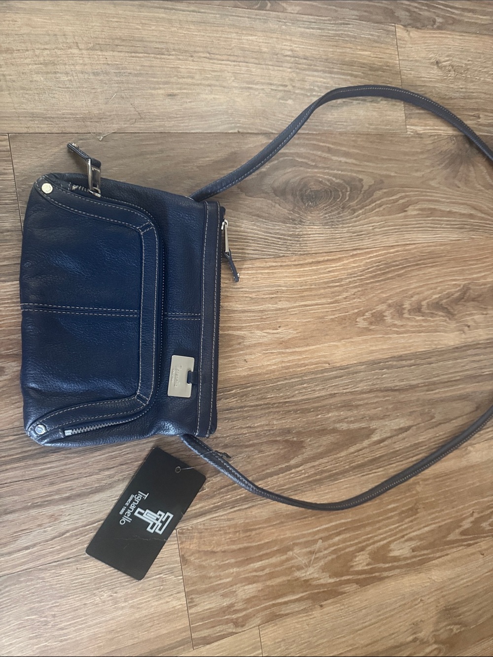 Tignanello Navy Leather Messenger Crossbody